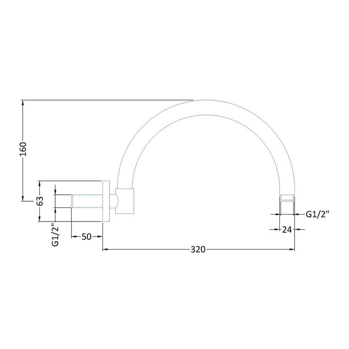 BC Designs Victrion Arch Wall Mounted Shower Arm 180mm H x 60mm W, Brushed Chrome
