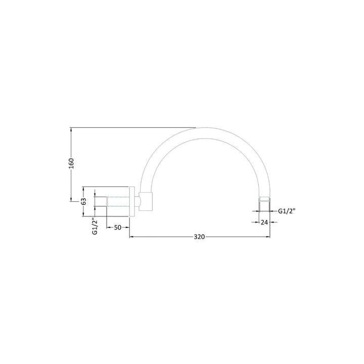 BC Designs Victrion Arch Wall Mounted Shower Arm 180mm H x 60mm W, Brushed Copper