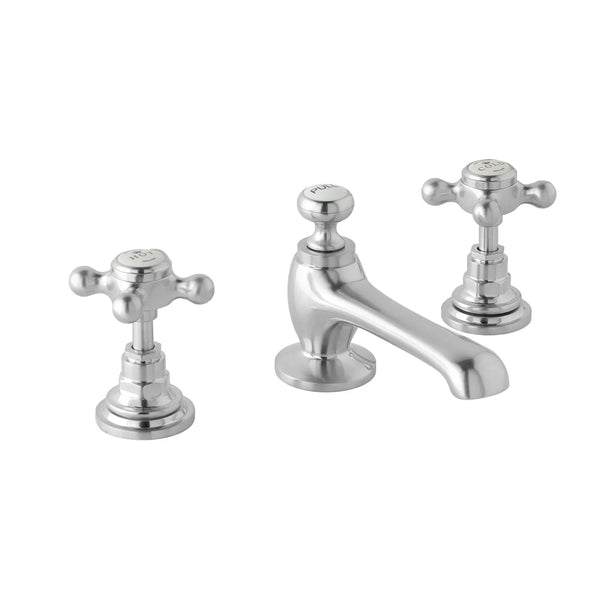 BC Designs Victrion Crosshead 3 Hole Basin Mixer Tap with Pop - Up Waste, Brushed Chrome Finish
