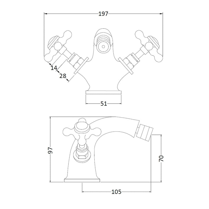 BC Designs Victrion Deck Mounted Brass Crosshead Mono Bidet Mixer Tap, Brushed Chrome