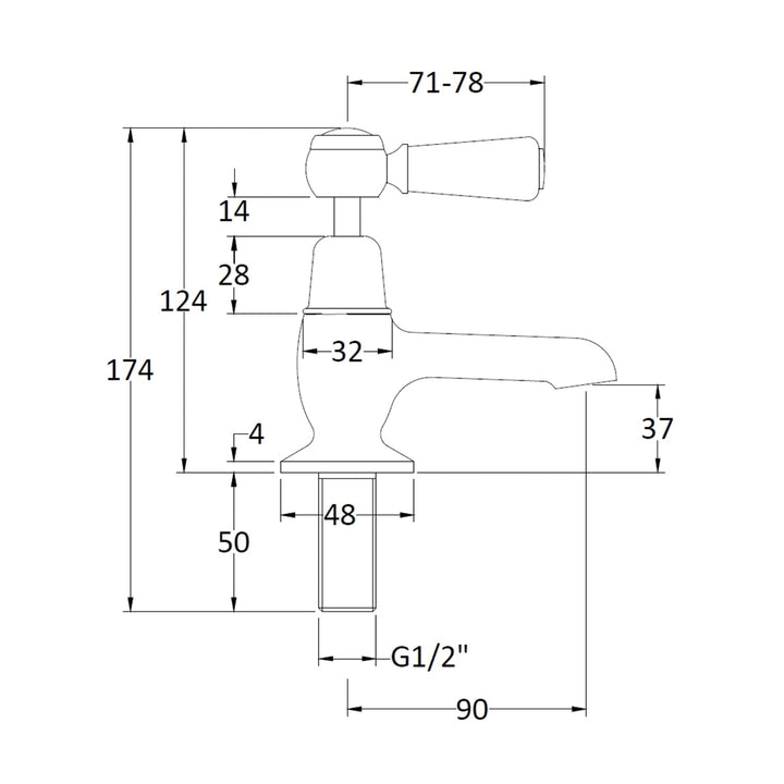 BC Designs Victrion Deck Mounted Brass Lever Basin Filler Tap, Brushed Chrome Finish