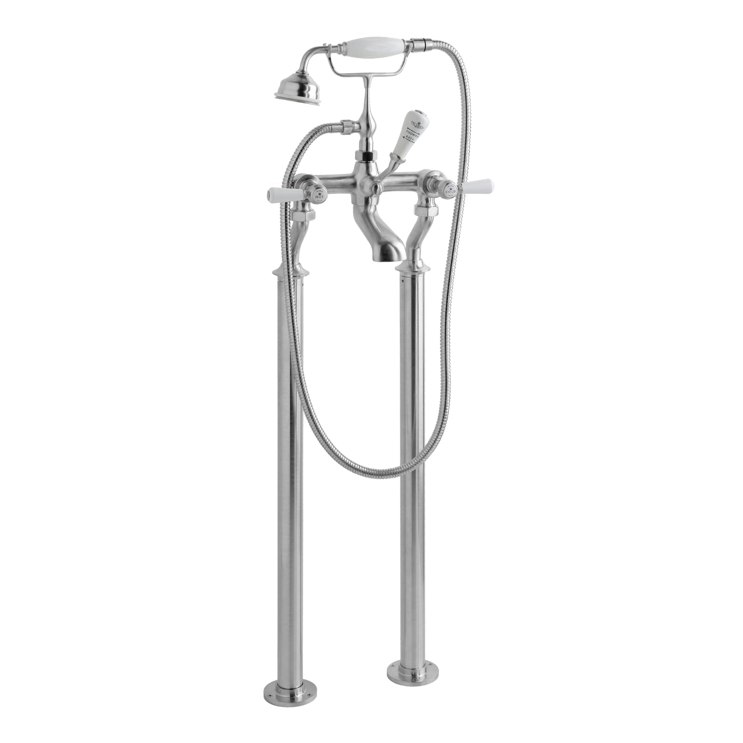 BC Designs Victrion Deck Mounted Brass Lever Bath Shower Mixer Tap, Brushed Chrome