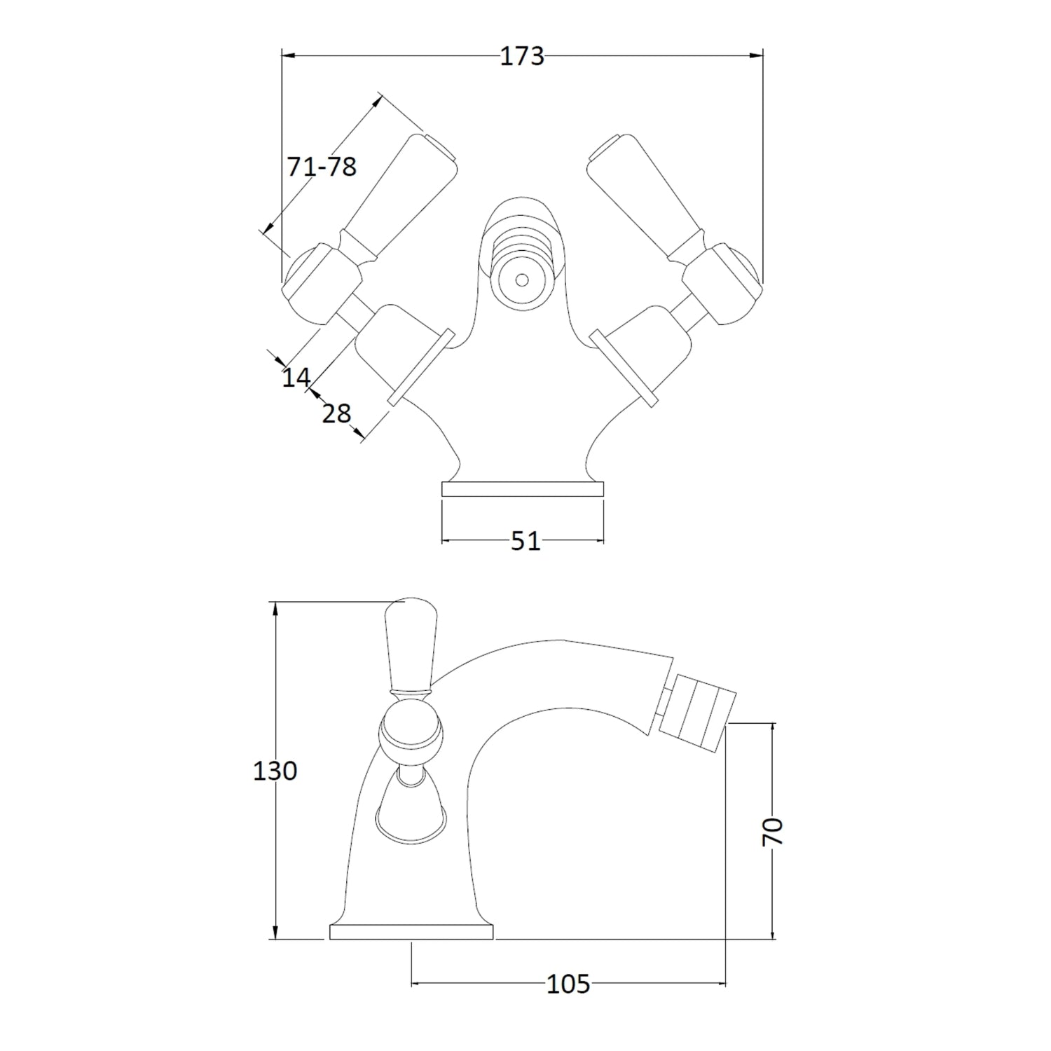BC Designs Victrion Deck Mounted Brass Lever Mono Bidet Mixer Tap, Brushed Chrome