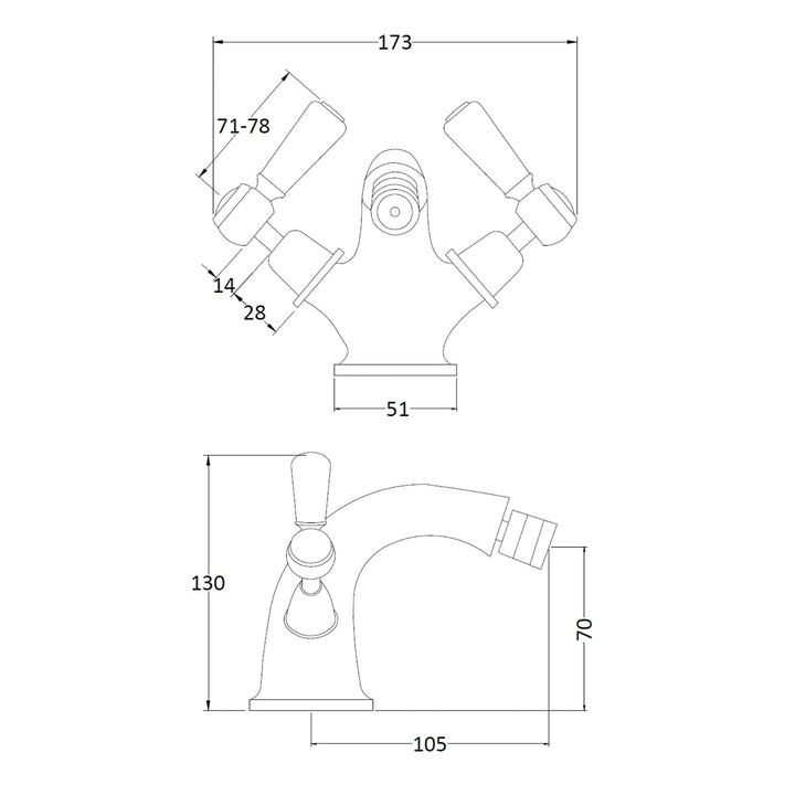 BC Designs Victrion Deck Mounted Brass Lever Mono Bidet Mixer Tap, Brushed Chrome