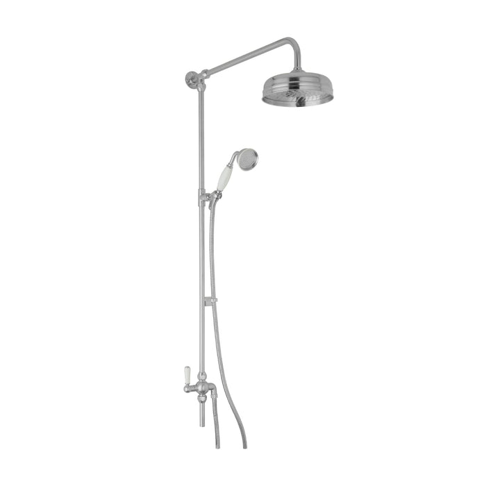 BC Designs Victrion Superbe Wall Mounted Brass Rigid Riser Kit with 8 - Inch Fixed Head, Brushed Chrome