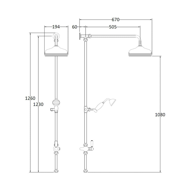 BC Designs Victrion Superbe Wall Mounted Brass Rigid Riser Kit with 8 - Inch Fixed Head, Brushed Chrome