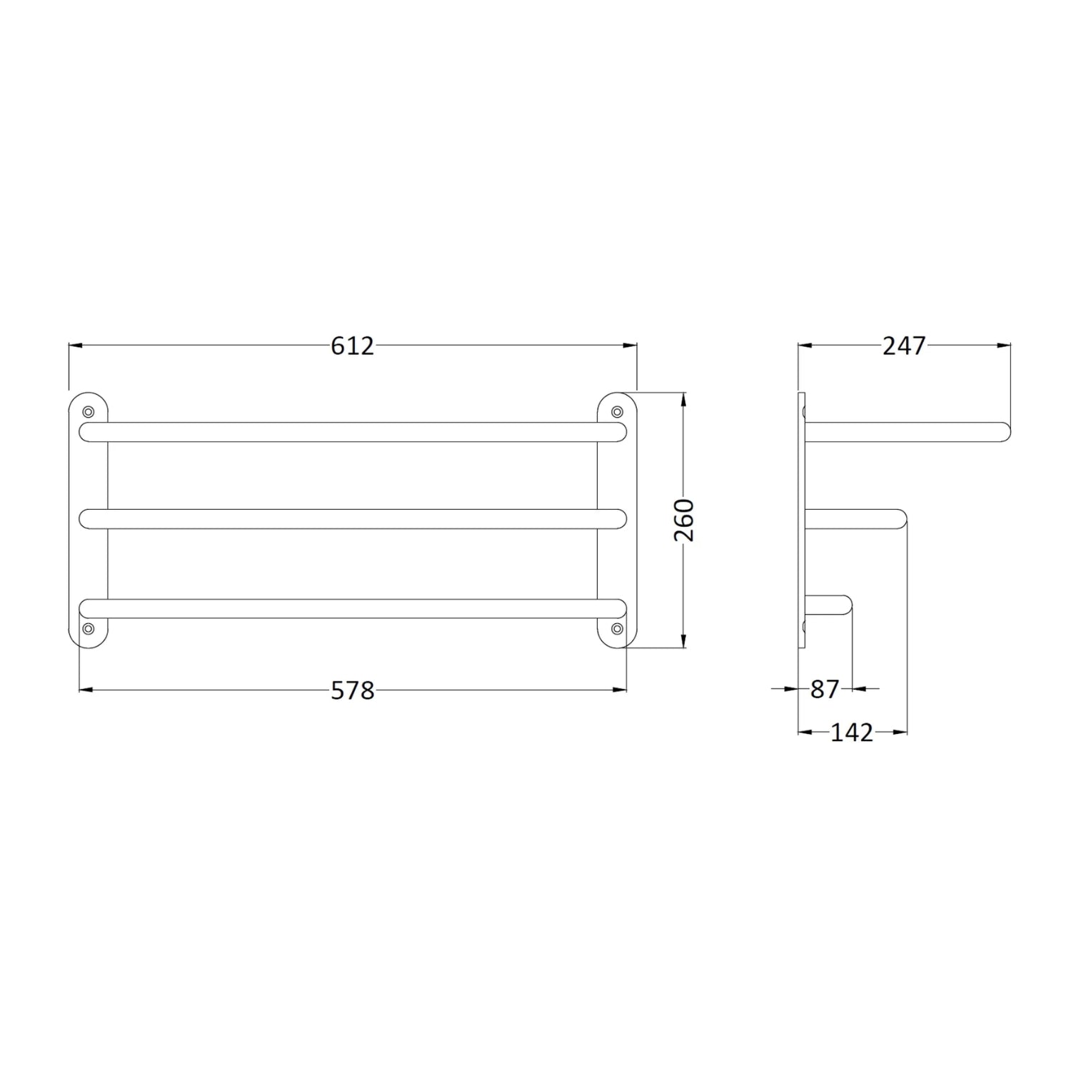Bc Designs Victrion Three Tier Brass Towel Rack Horizontal 260Mm H X 612Mm W, Brushed Chrome