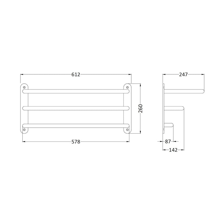BC Designs Victrion Three Tier Brass Towel Rack Horizontal 260mm H x 612Mmm W, Brushed Gold