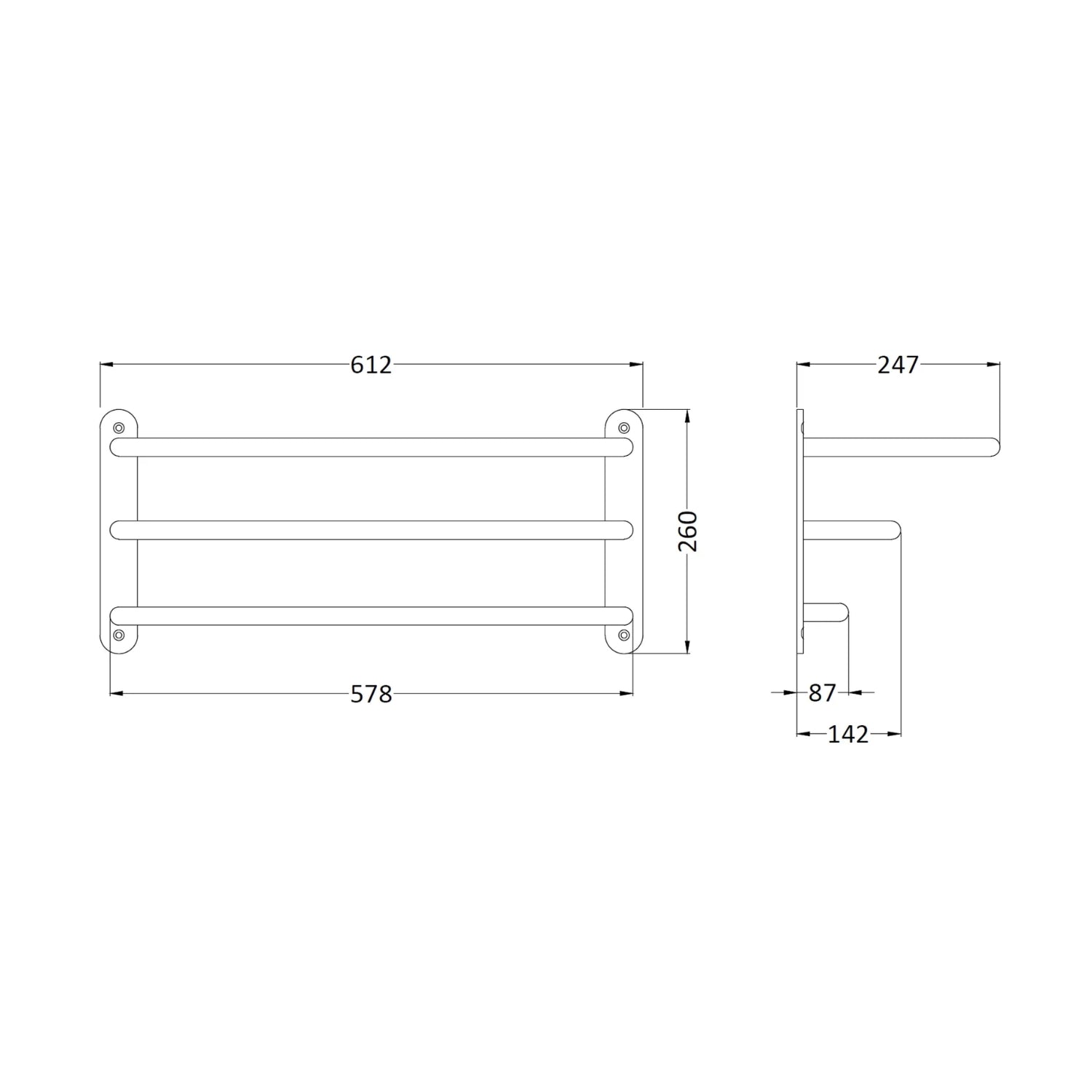 BC Designs Victrion Three Tier Brass Towel Rack Horizontal 260mm H x 612Mmm W, Copper