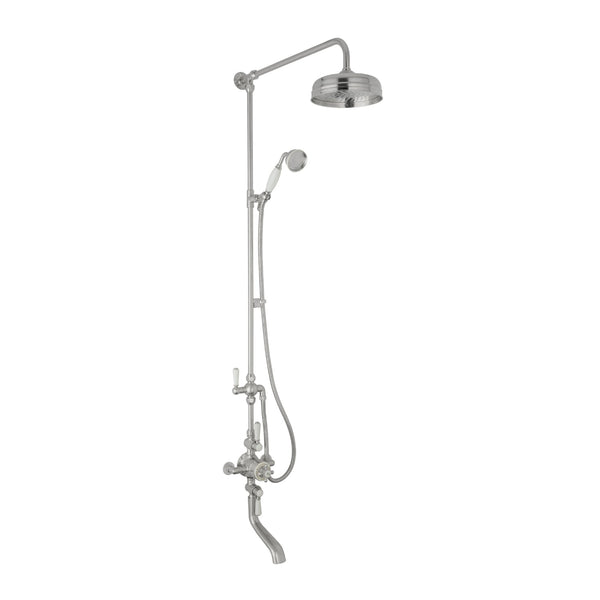 BC Designs Victrion Triple Exposed Shower Valve with Spout Bath Filler and 8 - Inch Shower Head, Brushed Chrome