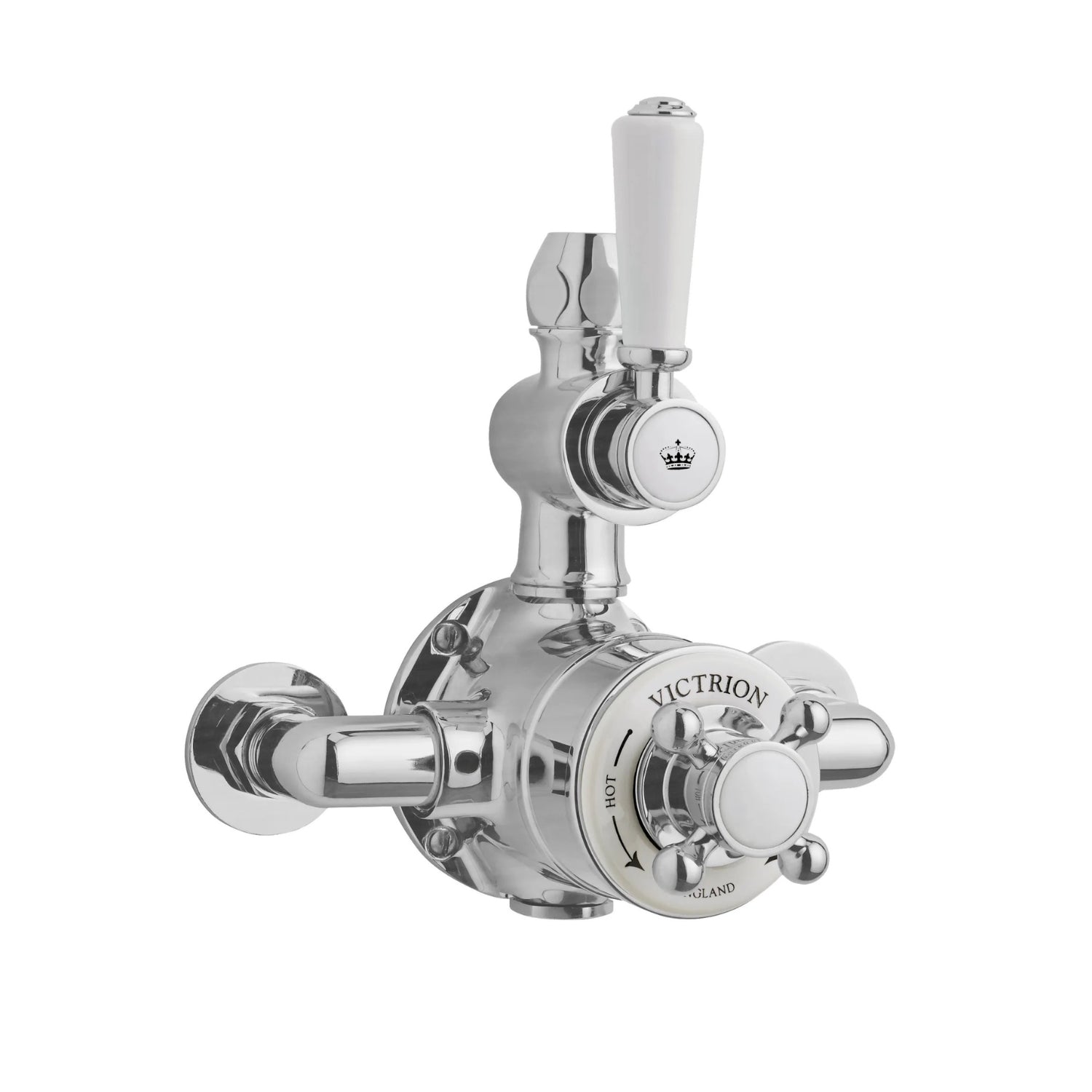 BC Designs Victrion Twin Exposed Wall Mounted Traditional Brass Shower Valve, Brushed Chrome