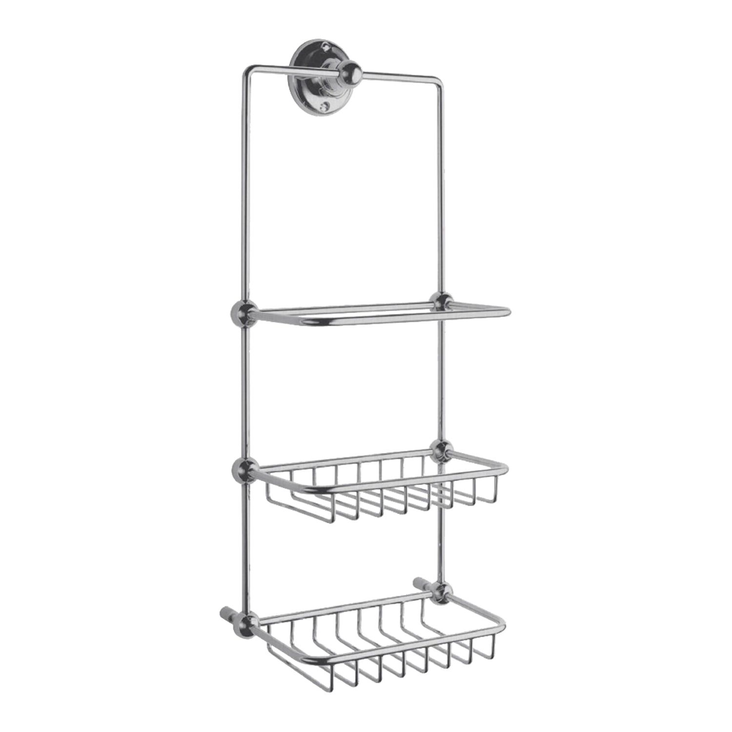 BC Designs Victrion Wall Mounted 3 Tier Brass Shower Tidy 427mm H x 175mm W, Brushed Chrome