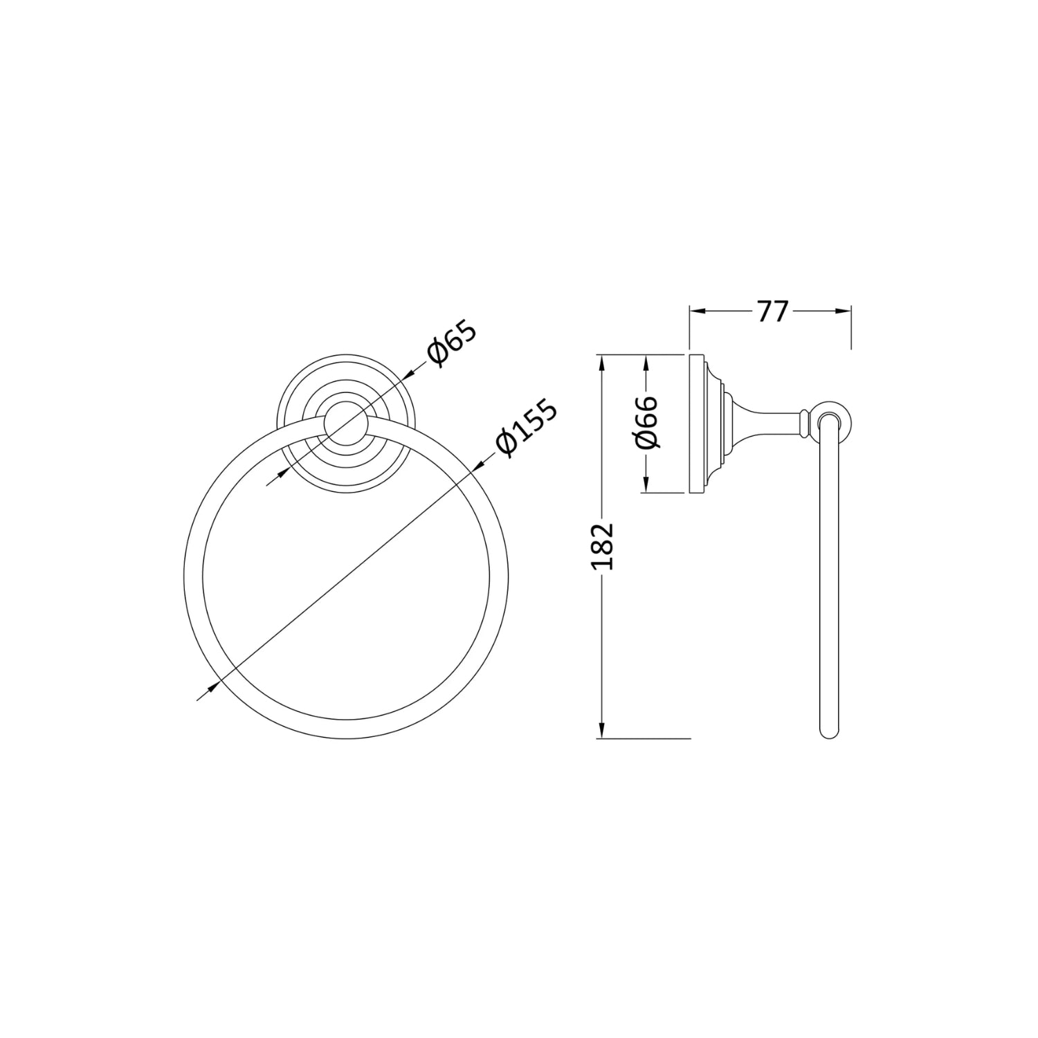 BC Designs Victrion Wall Mounted Brass Round Towel Ring 182mm H x 155mm W, Brushed Chrome