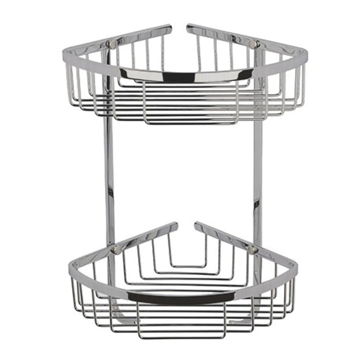 BC Designs Victrion Wall Mounted Double Corner Brass Shower Basket, Brushed Chrome Finish