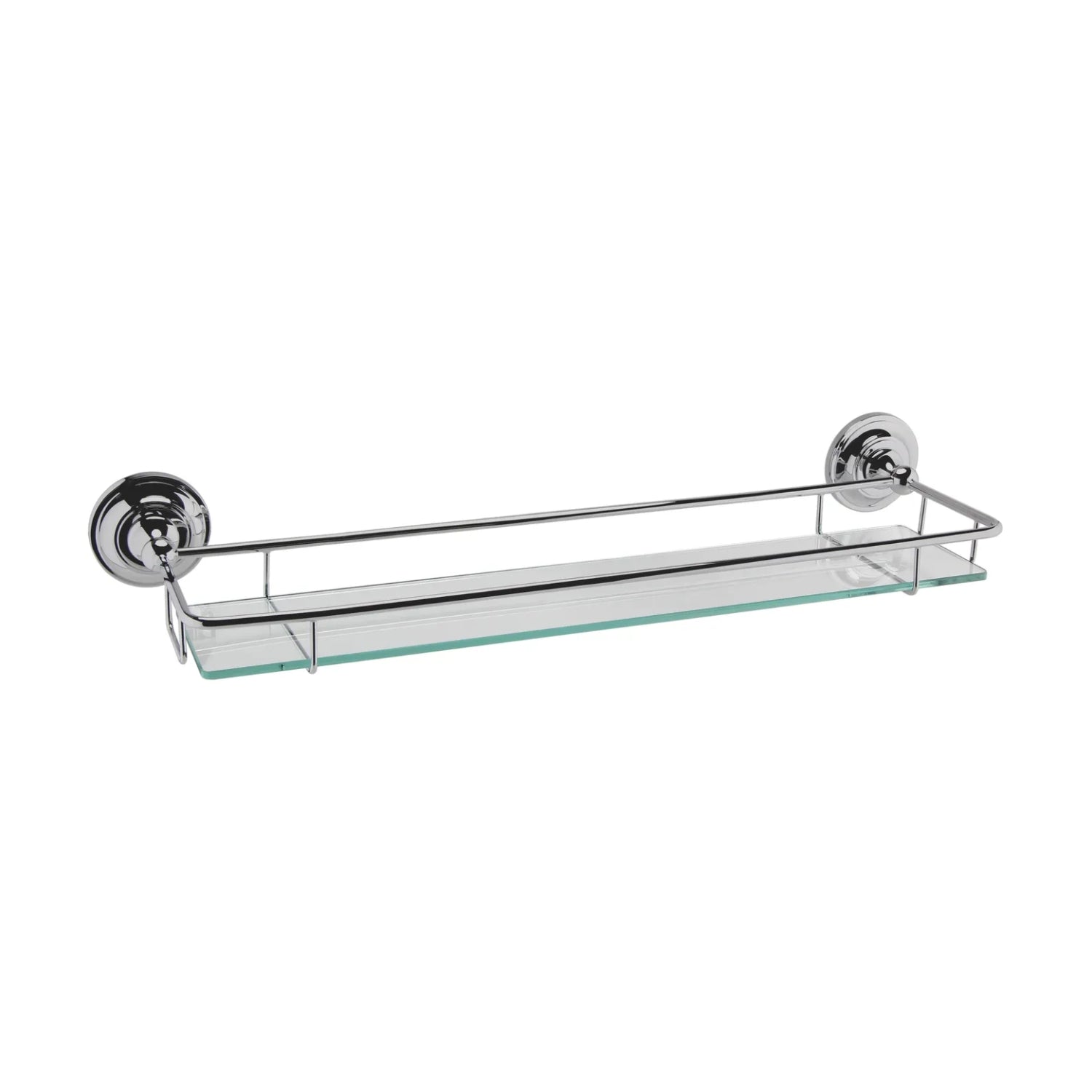 BC Designs Victrion Wall Mounted Glass Gallery Shelf 66mm H x 536mm W, Brushed Chrome