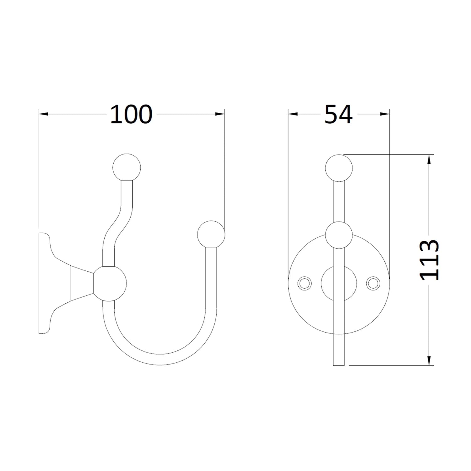 BC Designs Victrion Wall Mounted Traditional Brass Double Robe Hook, Brushed Chrome Finish