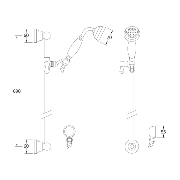 BC Designs Victrion Wall Mounted Traditional Brass Slide Rail Kit with Handset, Brushed Chrome