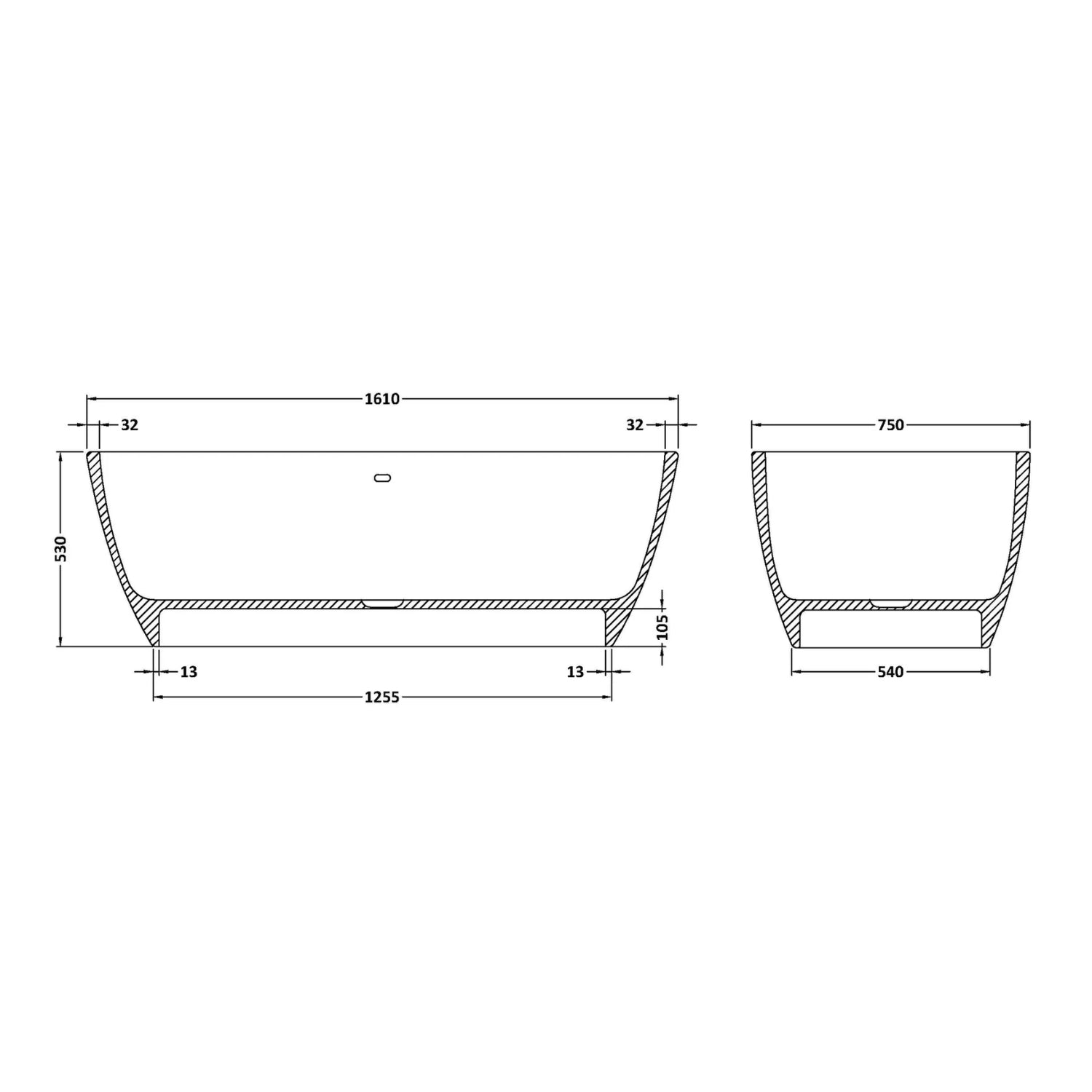 BC Designs Vive Cian Solid Surface Freestanding Bath - 1610mm H x 750mm W