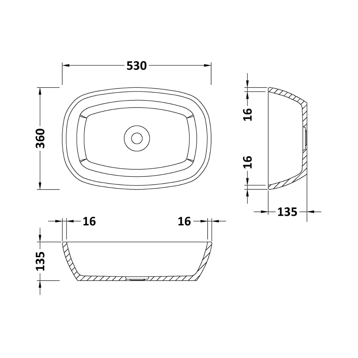 BC Designs Vive Vanity Cian Solid Surface Countertop Basin - 530mm H x 360mm W