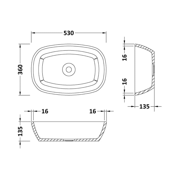 BC Designs Vive Vanity Cian Solid Surface Countertop Basin - 530mm H x 360mm W