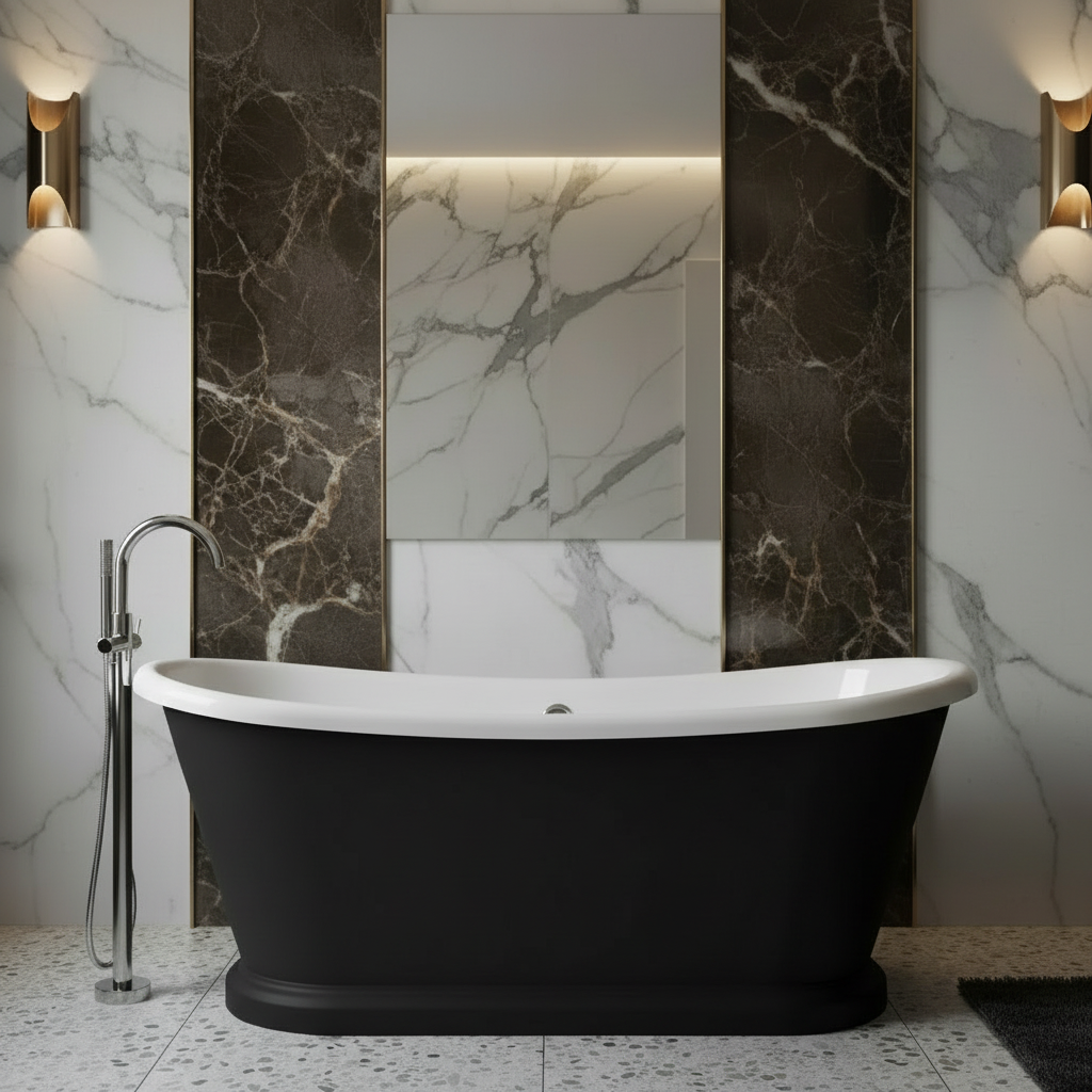 Black bathtub very close-up