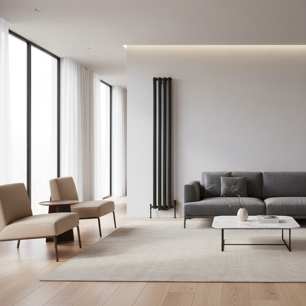 Black vertical radiator lifestyle image