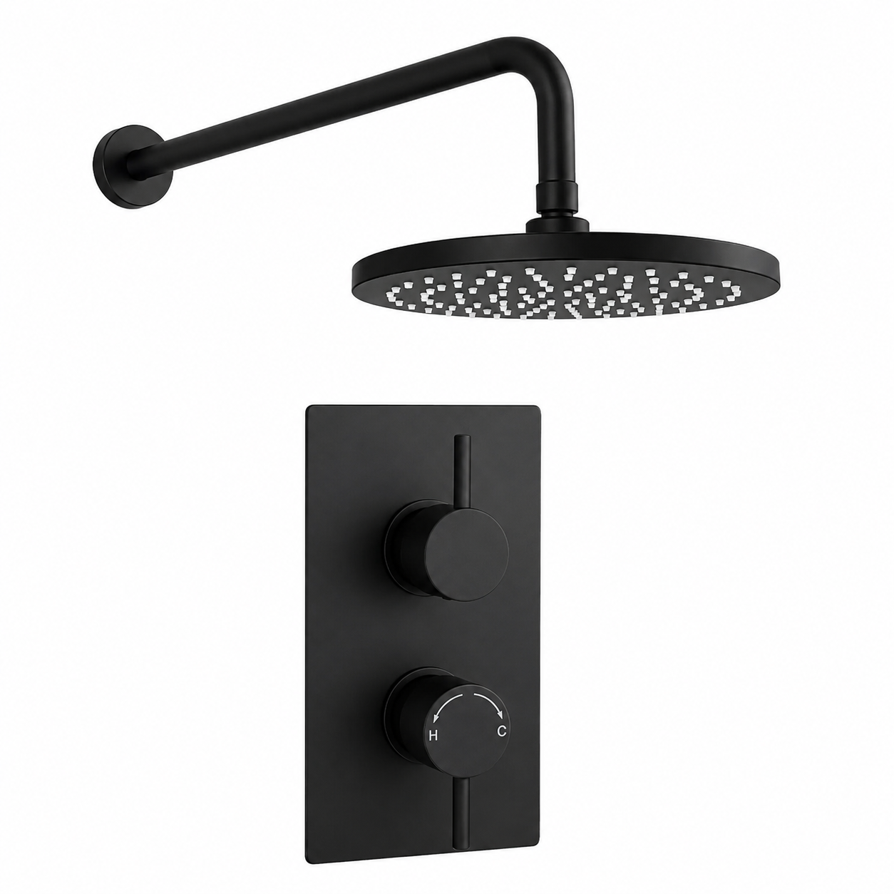 Kartell - Nero Round Concealed Thermostatic Shower Valve With Fixed Overhead Drencher, Matt Black