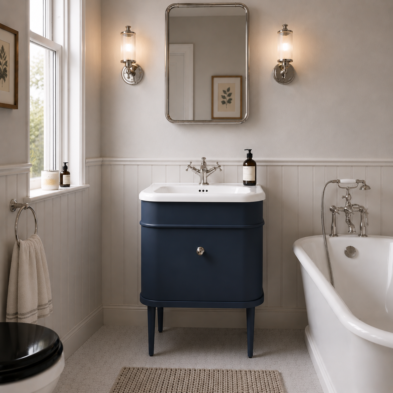 Burlington - Chalfont 650mm Single Drawer Unit with Natural Stone Roll Top Basin - Blue