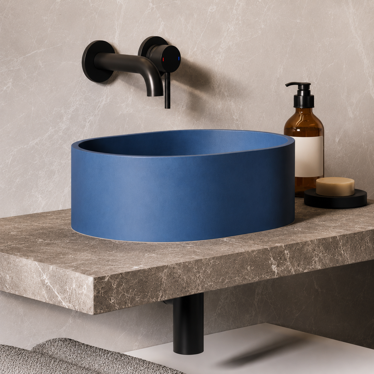 Hib - Entero Concrete Pill Shaped Vessel Basin - Cobalt Blue