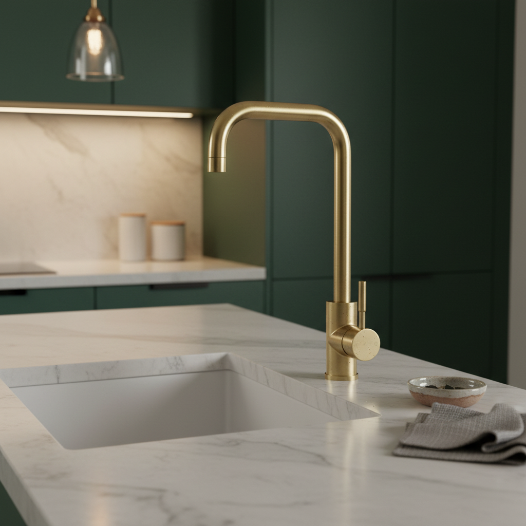 Brushed Brass Tap in Kitchen Setting