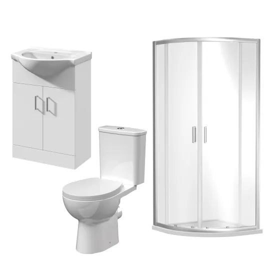 Nuie 1900mm Quadrant Enclosure, Tray, 550mm Vanity, Pan & Cistern