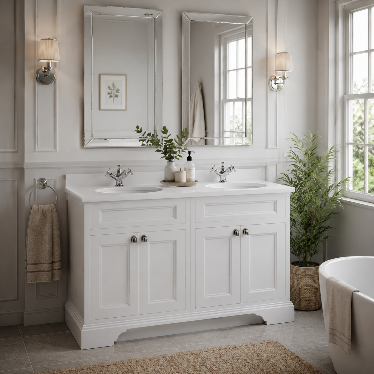 Burlington - Freestanding 130 Unit with White Worktop, Doors & 2 Integrated White Basins