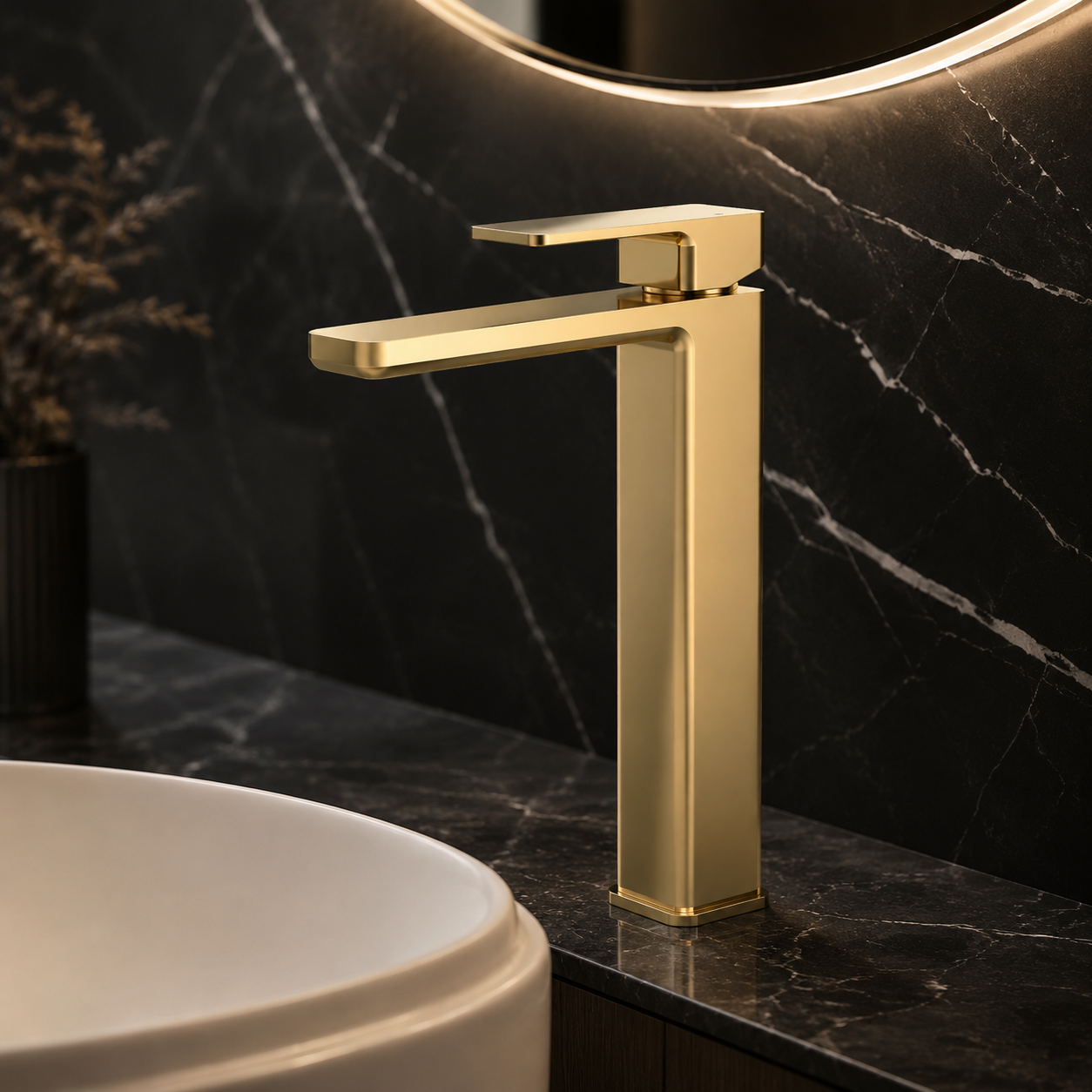 Meravo Lux High-Rise Mono Basin Mixer Tap | Brushed Brass | Vessel Basin Tap