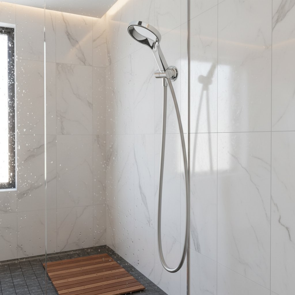 Chrome Shower Handset in Realistic Bathroom 1:1