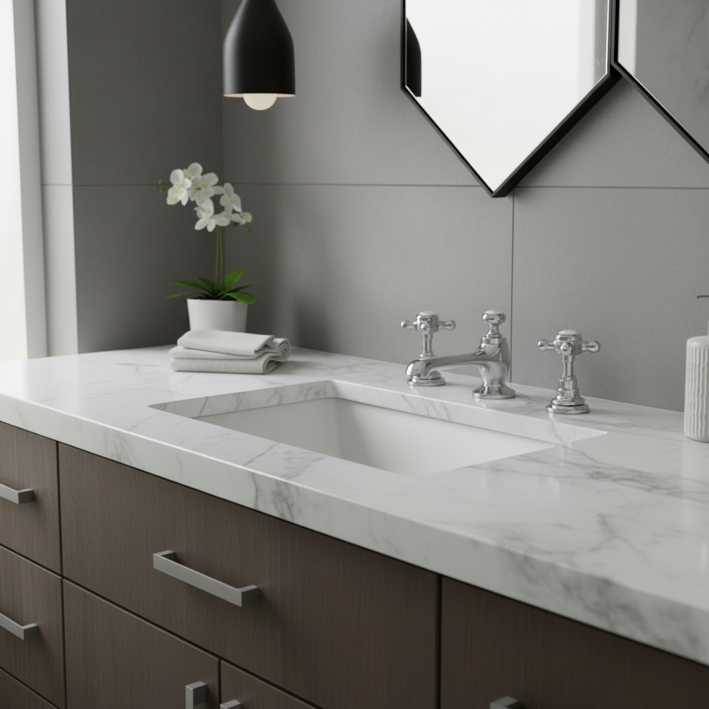 Chrome tap set in modern bathroom