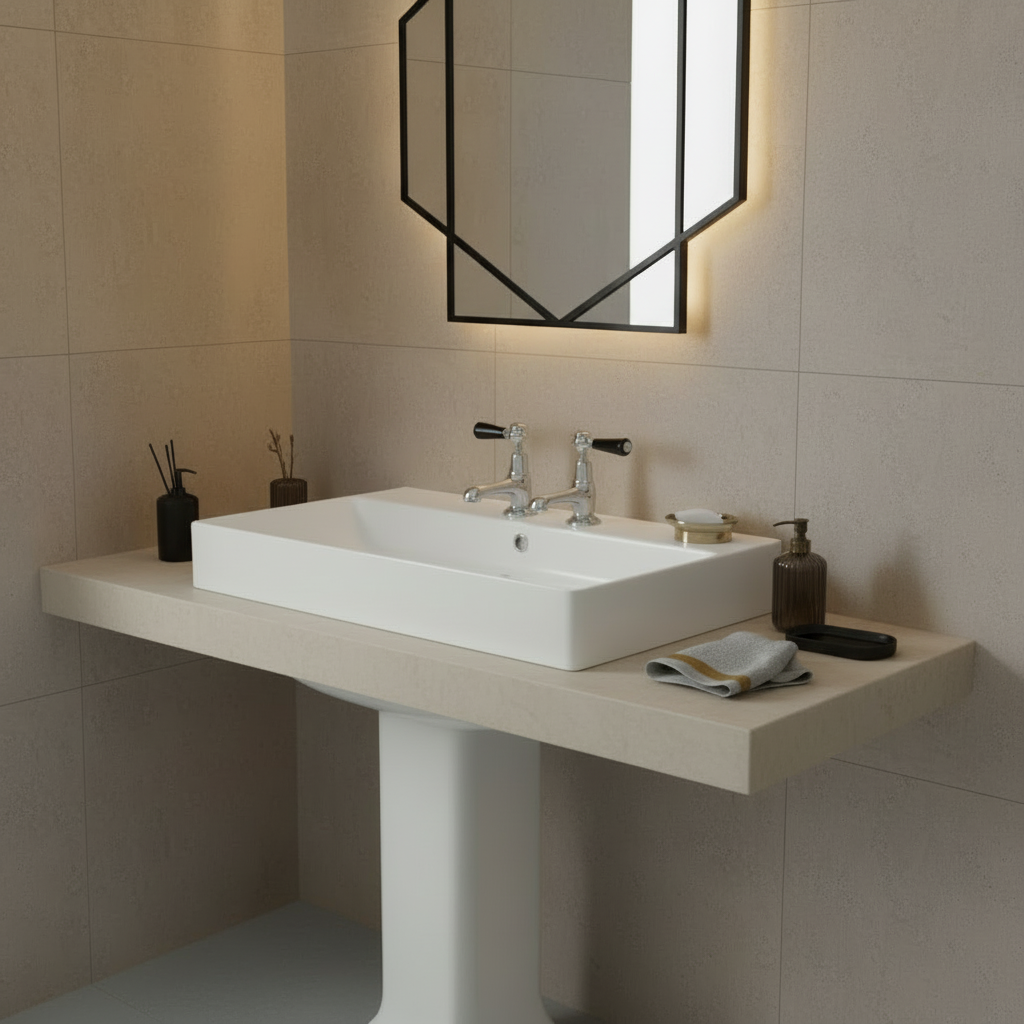 Chrome taps in modern bathroom