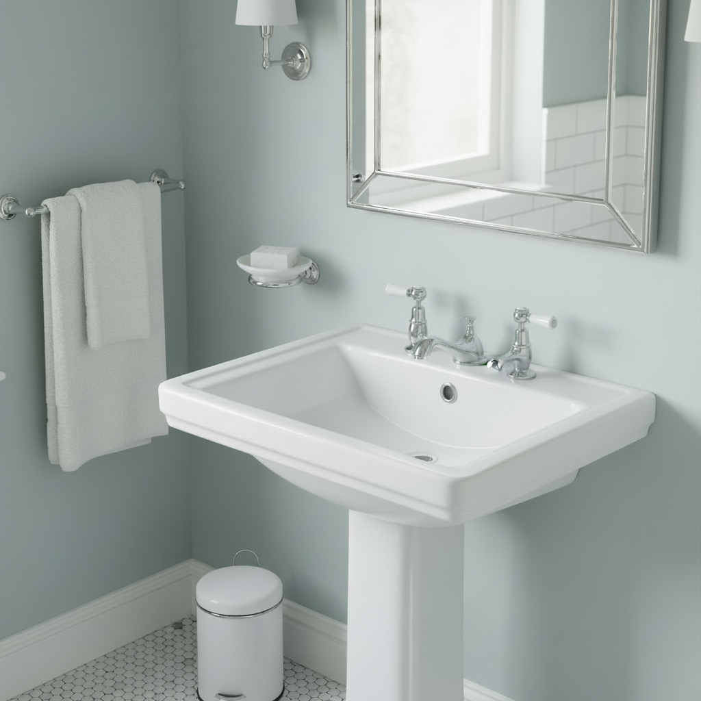 Chrome taps on traditional sink - photorealistic