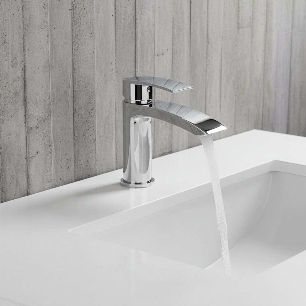 Chrome waterfall tap lifestyle scene