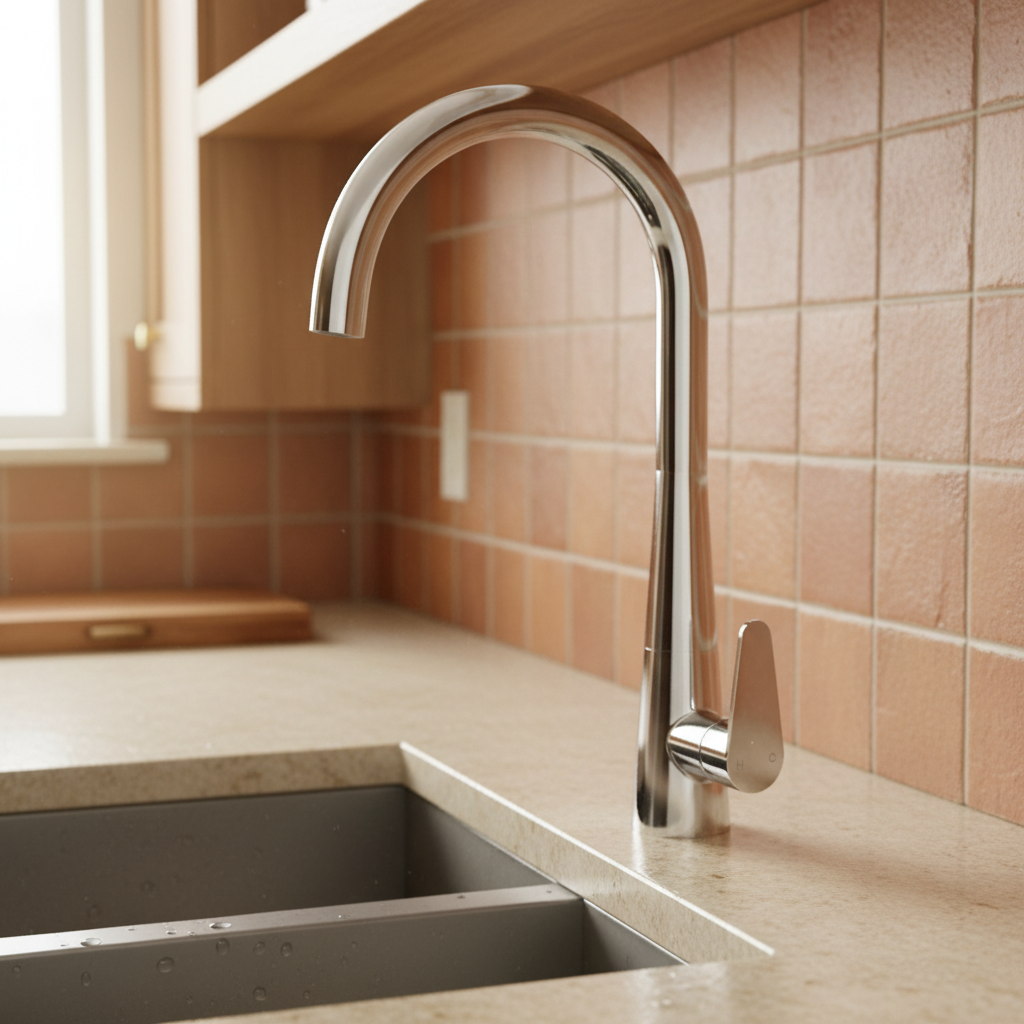 Close-up chrome kitchen tap - clear image