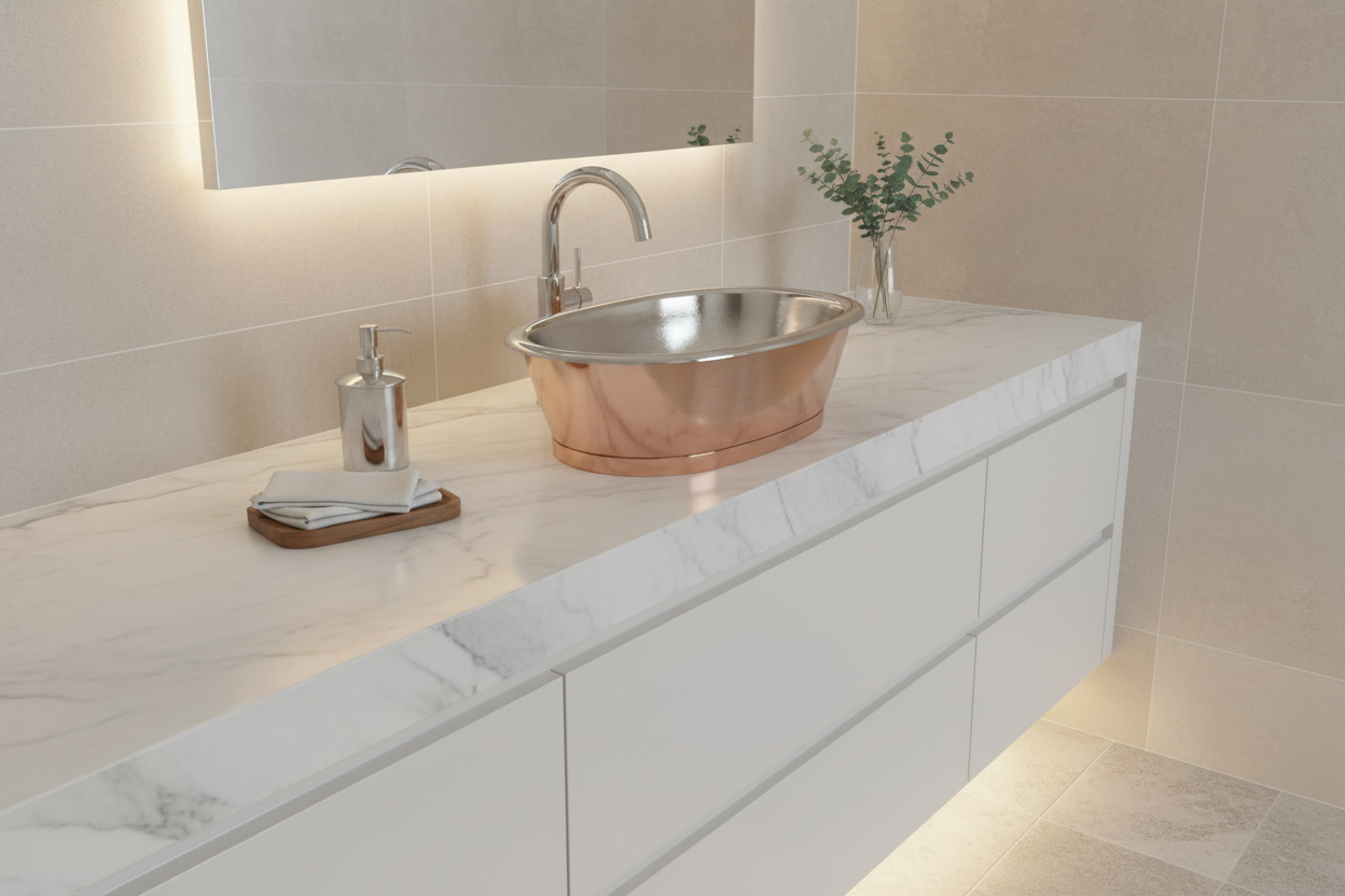 Copper Countertop Basin in Bathroom Setting