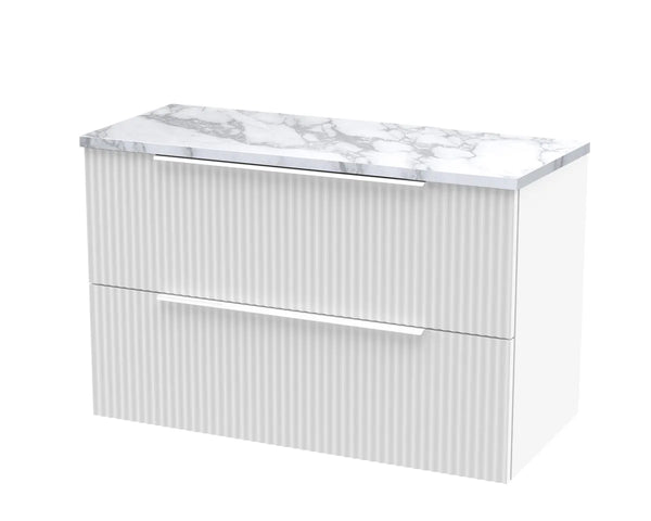 Hudson Reed Fluted 800mm Wall Hung 2-Drawer Vanity & Laminate Worktop White