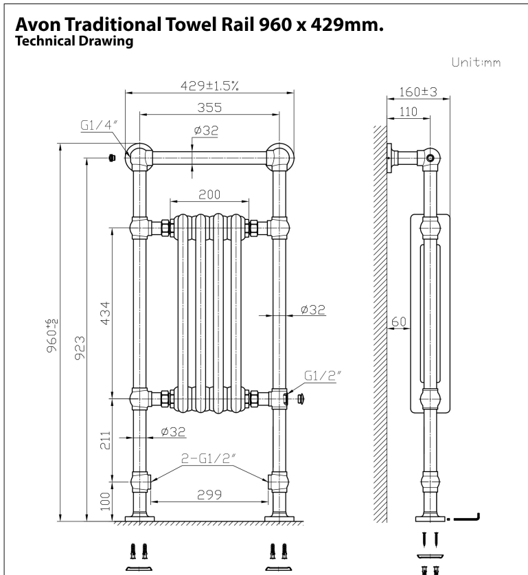 Eastbrook Avon Chrome / Gloss White Traditional Heated Towel Rails