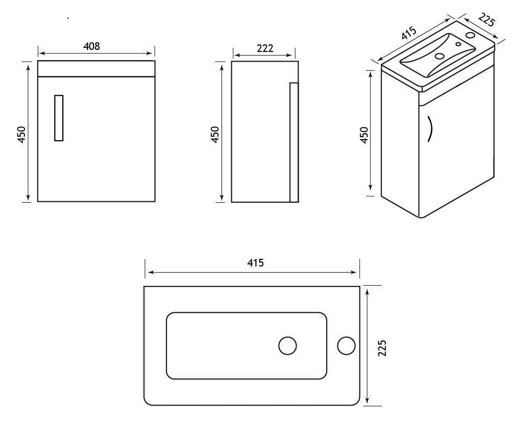 Eastbrook Cavone Modern Luxurious Curved Single Door Wall Hung Base Unit 40cm, High Gloss White