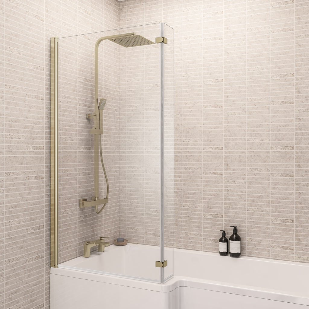 Eastbrook Designer L - Shape Left - Hand Bath Screen, Brushed Brass