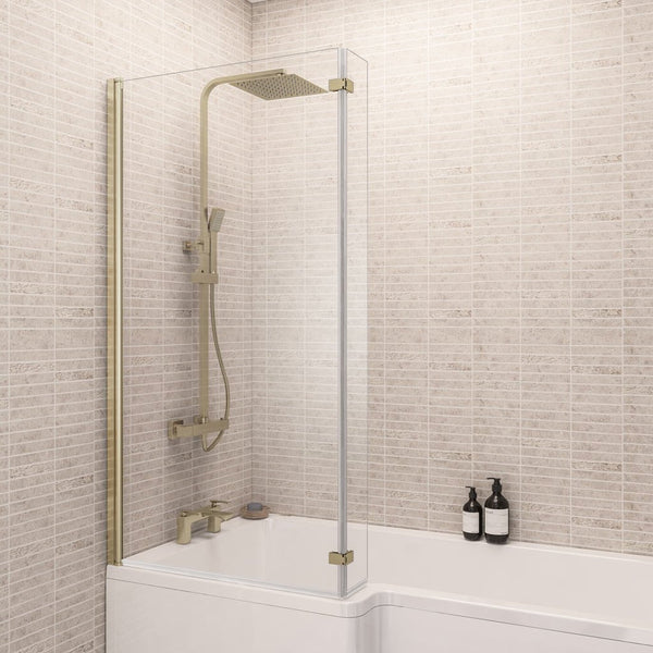 Eastbrook Designer L - Shape Left - Hand Bath Screen, Brushed Brass