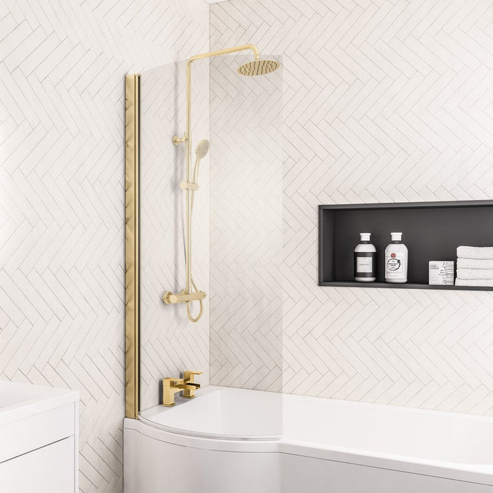 Eastbrook Designer P - Shape Left - Hand Bath Screen, Brushed Brass
