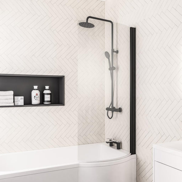 Eastbrook Designer P - Shape Right - Hand Bath Screen, Matt Black