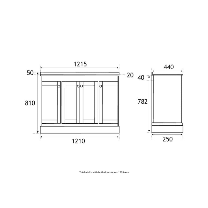 Eastbrook Hardwick Traditional Double Bowl 4 - Door Design Vanity Unit, Matt Cobalt Blue