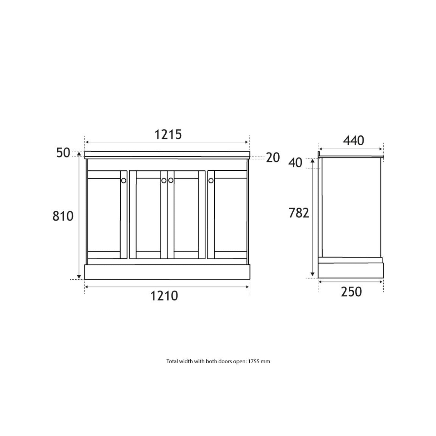 Eastbrook Hardwick Traditional Double Bowl 4 - Door Design Vanity Unit, Matt White