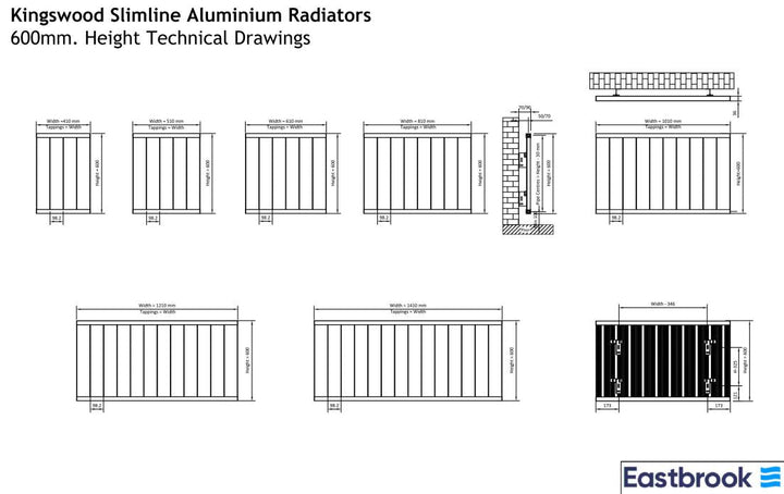 Eastbrook Kingswood Slimline 600 x 1010 Aluminium Radiator Matt Black
